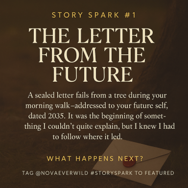 A sealed letter from the future falls from a tree, dated 2035, sparking curiosity.